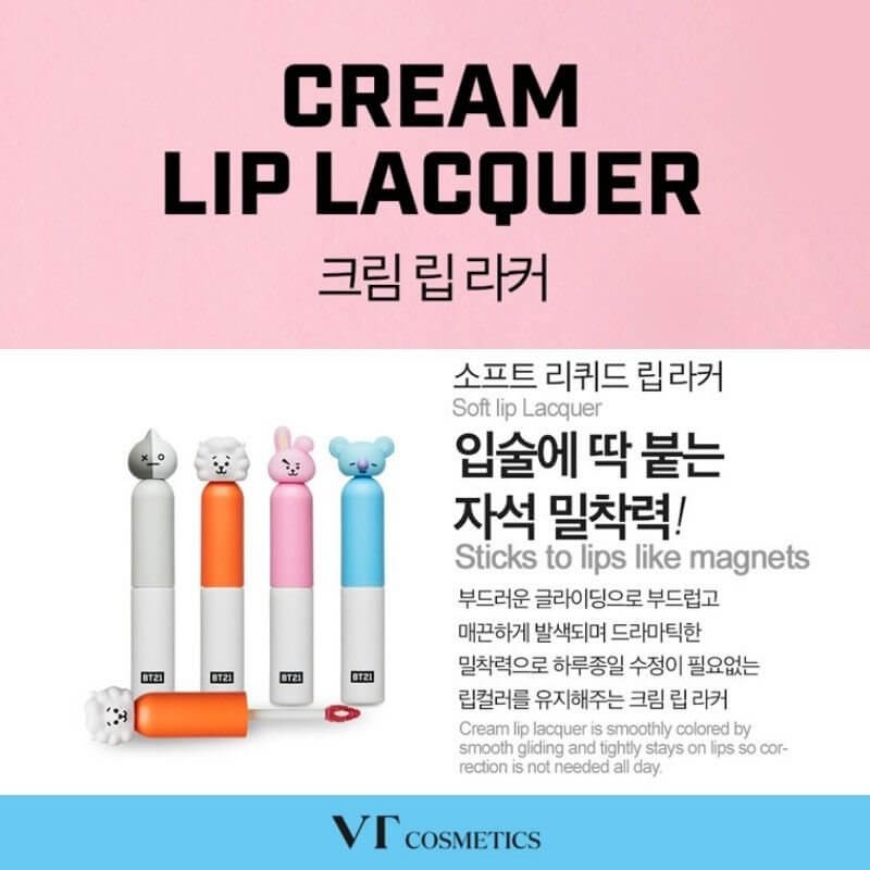 VT Cosmetics , VT BT21  , CREAM LIP ,  CREAM LIP LACQUER , LIP LACQUER , ลิปสติกเนื้อแมท ,ชุ่มชื้น ,ติดทนนาน 