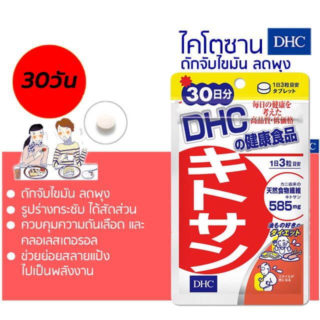 สรพพคุณของ Kitosan ไคโตซานเป็นสารลดน้ำหนักธรรมชาติโดยใช้เป็นใยอาหาร (ไฟเบอร์) เพื่อทำให้อิ่ม และทำความสะอาดสำไส้ มีคุณสมบัติในการดูดซับน้ำมัน คราบไขมันและสารพิษบางชนิด มีการวิจัยพบว่าช่วยป้องกันการเพิ่มของน้ำหนักตัว ป้องกันภาวะไขมันในเลือดสูง และการมีไขมันสะสมในตับมากอันเนื่องมาจากการบริโภคอาหารที่มีไขมันสูง